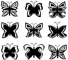 Vector clipart: collection black and white butterflies