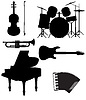 Vector clipart: set icons silhouettes of musical instruments