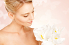 Beautiful woman with madonna lily | Stock Foto