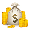 Vector clipart: Stacks of coins and money bag, 10eps