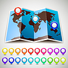 Vector clipart: Map world with colorful pin pointers location