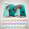 Vector clipart: Map world with pin pointers location, on gray