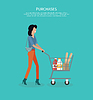 Vector clipart: Woman with Cart Purchases Design