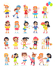 Vector clipart: Set of Girls Having Leisure Time During Break