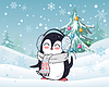 Vector clipart: Penguin in Scarf and Headphones Winter Landscape