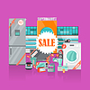 Vector clipart: Supermarket Sale. Household Appliances Flat Style