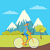 Vector clipart: Young Girl on Bike Riding near Mountains