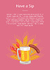 Vector clipart: Have Sip Poster with Glass Beer, Grilled Sausage