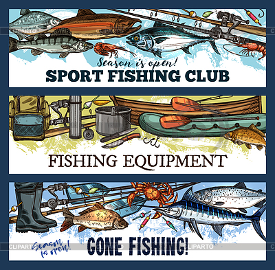 Fisherman sport fishing club sketch banners | Stock Vector Graphics |ID 6621483