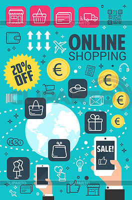 Cartel de compras en línea de internet | Ilustración vectorial de stock |ID 6621573
