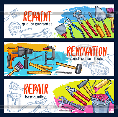 Repair work banner with construction tool sketch | Stock Vector Graphics |ID 6621756
