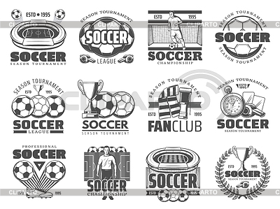 Iconos de deporte de fútbol y fútbol | Ilustración vectorial de stock |ID 6625684