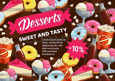 Süße Desserts, Donuts, Backkuchen und Eis | Stock Vektorgrafik |ID 6976495
