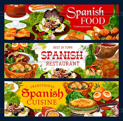 Spanish cuisine food banners of meat and fish | Stock Vector Graphics |ID 7032521
