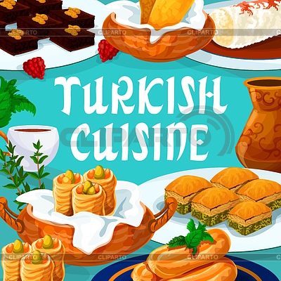 Türkisches Essen, türkisches Menü mit süßen Desserts | Stock Vektorgrafik |ID 7032881