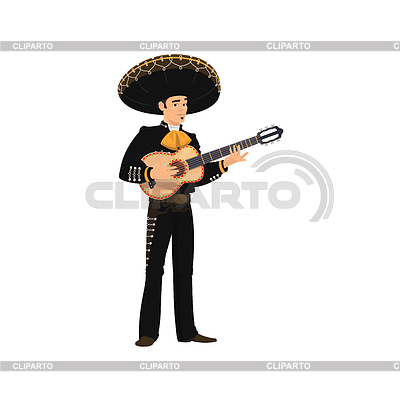 Músico mariachi en sombrero hat tocando la guitarra | Ilustración vectorial de stock |ID 7034722