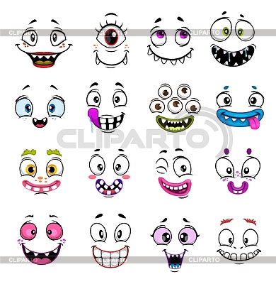 Caras de monstruos lindas, emoticonos de Halloween y emojis | Ilustración vectorial de stock |ID 7061384