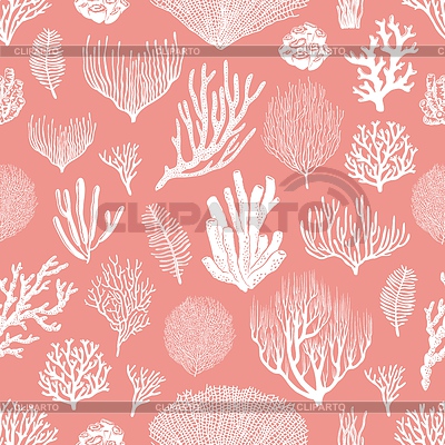 Кораллы и водоросли бесшовный фон, розовый фон | Векторный клипарт |ID 7095751