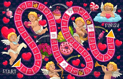 Plantilla de juego de mesa para niños, día de San Valentín | Ilustración vectorial de stock |ID 7111651