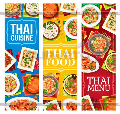 Carteles de platos de restaurante de comida de Tailandia. | Ilustración vectorial de stock |ID 7178411