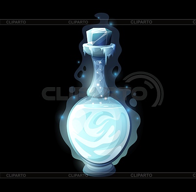 Botella de poción con hielo, elixir mágico de amor, veneno | Ilustración vectorial de stock |ID 7231241
