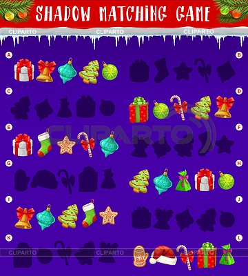 Regalo de Navidad juego de combinación de sombras o rompecabezas | Ilustración vectorial de stock |ID 7238132