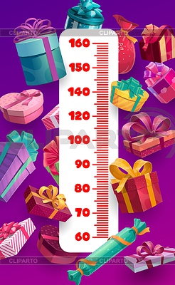 Tabla de alturas para niños de regalos de navidad y cumpleaños | Ilustración vectorial de stock |ID 7240916