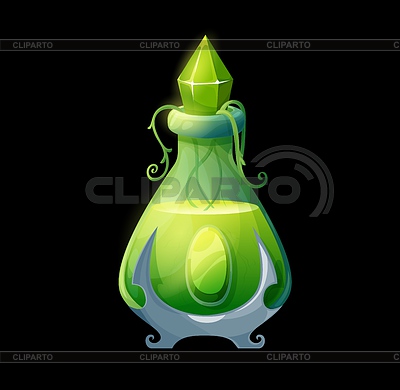 Botella de poción con elixir de la naturaleza, líquido mágico | Ilustración vectorial de stock |ID 7243370