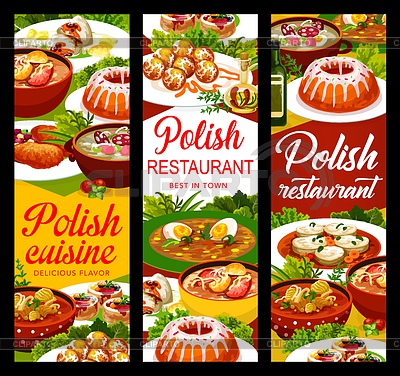 Banners de comida de cocina polaca, platos de menú y comidas. | Ilustración vectorial de stock |ID 7245310