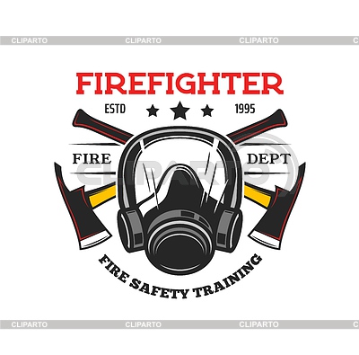 Icono heráldico de herramientas de bombero. Máscara de bombero, hacha | Ilustración vectorial de stock |ID 7250372