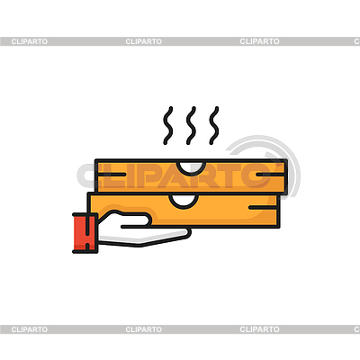 Pizzaliefersymbol, Kisten mit heißen Snacks in der Hand | Stock Vektorgrafik |ID 7252225