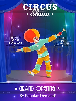 Shapito circus poster with cartoon clown on stage | Stock Vector Graphics |ID 7288831