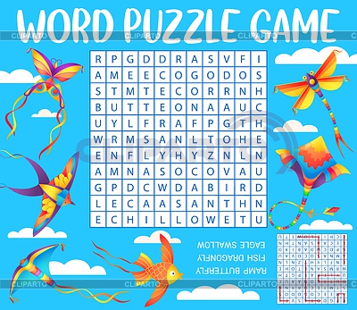 Drachen im Himmel, Arbeitsblatt für Wortsuchpuzzlespiele | Stock Vektorgrafik |ID 7297876