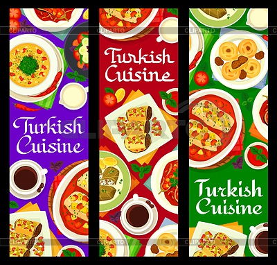 Menú de cocina turca comidas banners tarjetas | Ilustración vectorial de stock |ID 7341422