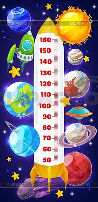 Medidor de altura para niños, naves espaciales, planetas | Ilustración vectorial de stock |ID 7347210