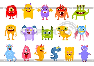 Cartoon funny monster characters, cute personages | Stock Vector Graphics |ID 7391908