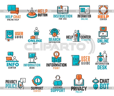 Iconos de centro de soporte, información y ayuda | Ilustración vectorial de stock |ID 7397925
