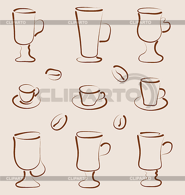 Esquema juego de café y té de elementos de diseño | Ilustración vectorial de stock |ID 3875036