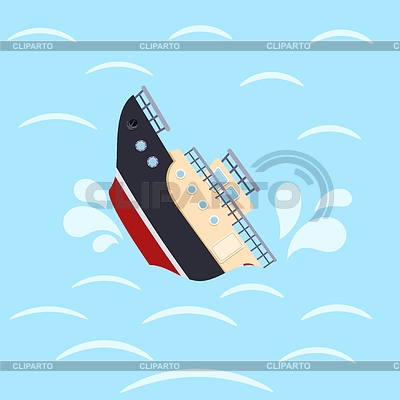 Imagen en color para nave de diseño en las olas del mar. | Ilustración vectorial de stock |ID 6595171