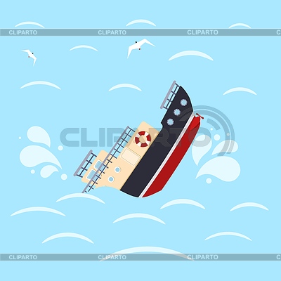Imagen en color para nave de diseño en las olas del mar. | Ilustración vectorial de stock |ID 6595173