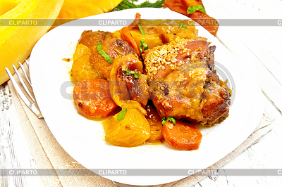Жареная курица с тыквой и морковью на борту | Фото большого размера |ID 6817744
