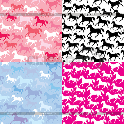 Conjunto de patrones sin fisuras con los caballos salvajes | Ilustración vectorial de stock |ID 3967835