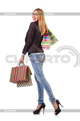 Mujer joven con los bolsos después de hacer compras | Foto de alta resolución |ID 3739076