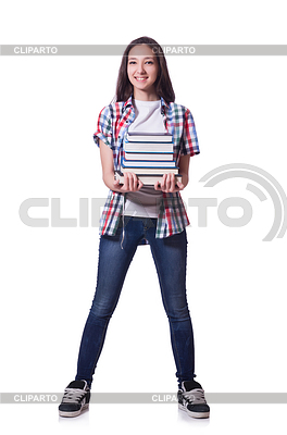 Student Mädchen mit viele Bücher | Foto mit hoher Auflösung |ID 3745811