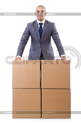 Businessman with box on white | High resolution stock photo |ID 3894498