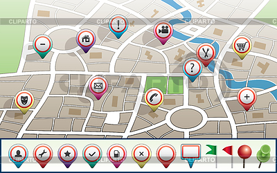 Карта города с иконами GPS | Векторный клипарт |ID 3787513