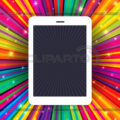 Dispositivo de tableta en los rayos de colores de fondo. | Ilustración vectorial de stock |ID 3797729