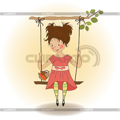 Niña en columpio | Ilustración vectorial de stock |ID 3733468