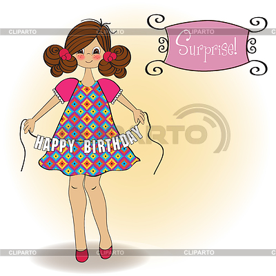 Niña linda que le desea feliz cumpleaños | Ilustración vectorial de stock |ID 3733668