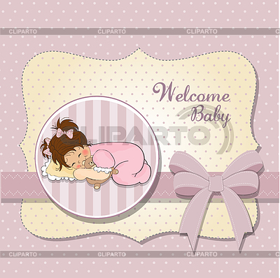 Tarjeta de Baby Shower con la niña bebé juegue con él | Ilustración vectorial de stock |ID 3738178
